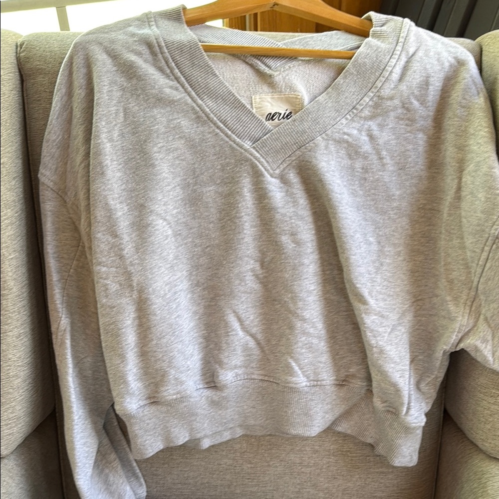 Aerie Light Gray V-Neck Pullover